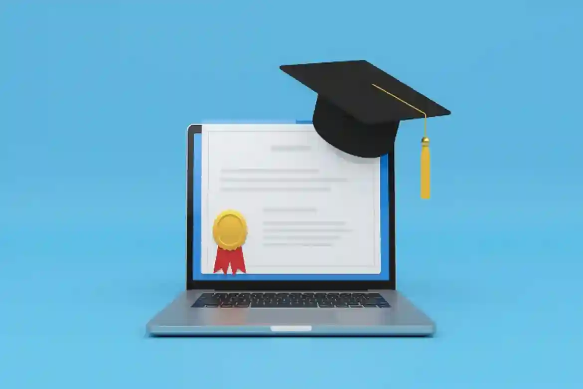 E-learning courses displayed through online education and digital certification