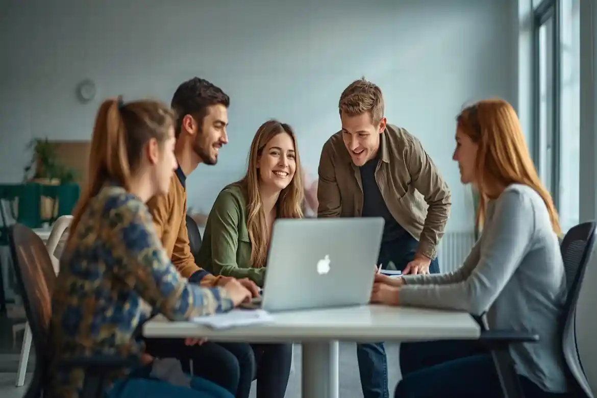 Professionals collaborating in a modern office environment for Irish Tech Jobs.