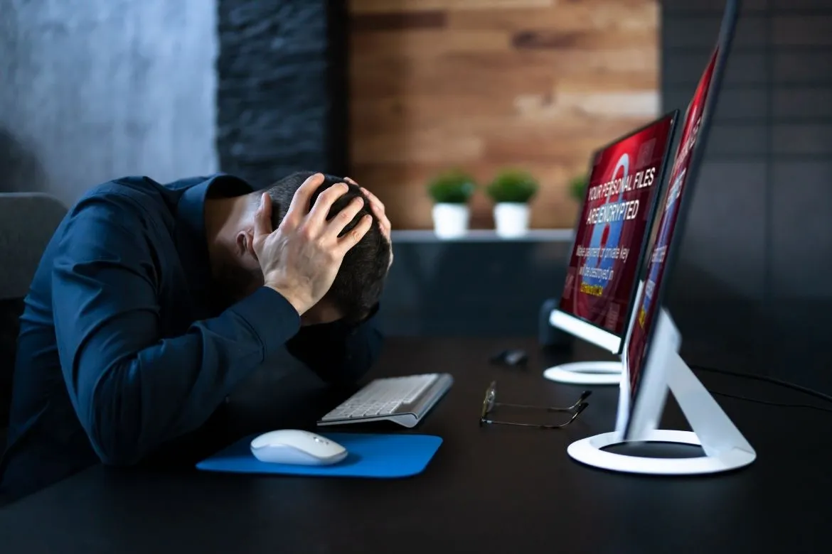 Employee suffering from cyber threat