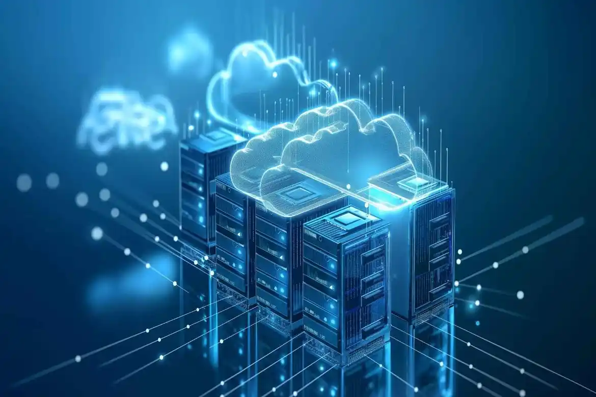 Cloud computing infrastructure and virtual servers in a modern technology environment.