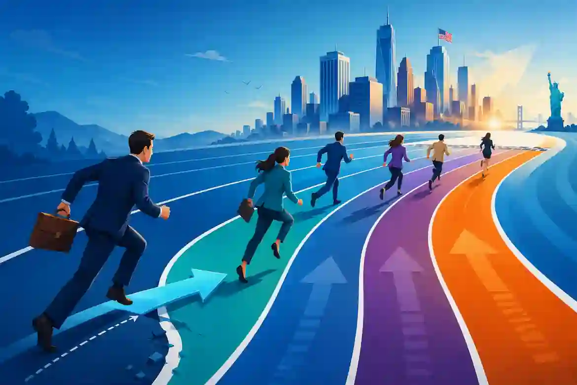 Career change jobs illustrated as professionals racing towards new opportunities