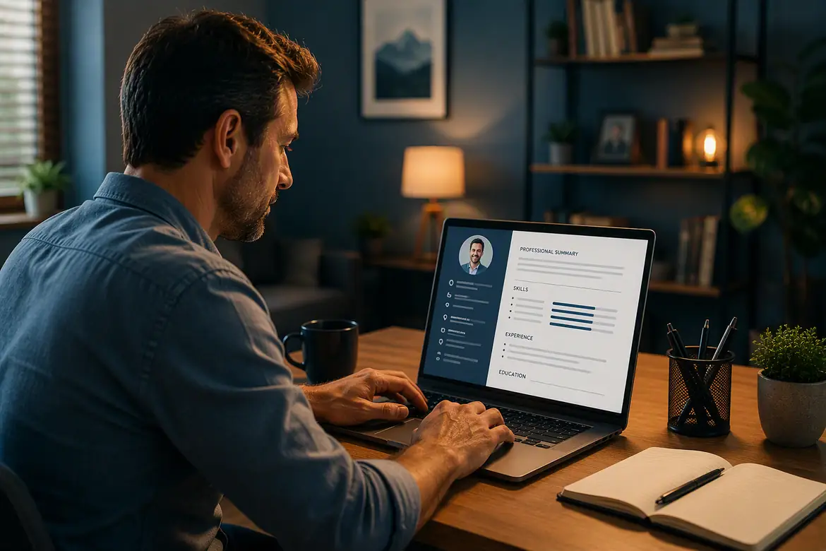 Career change CV examples shown on a laptop while updating a CV.
