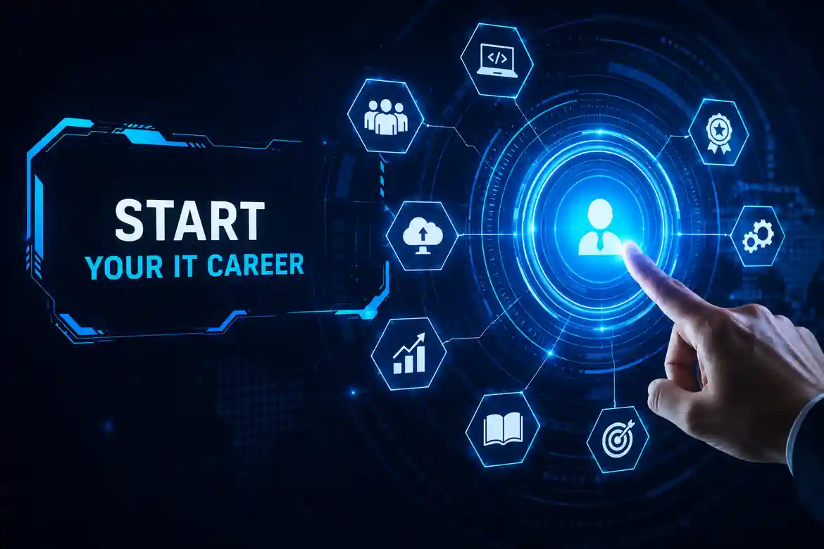 Beginner learning IT skills to start a career in technology.