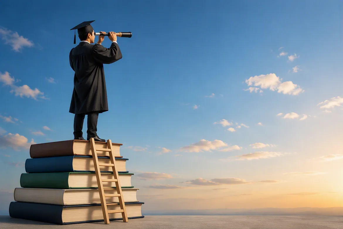 Career Opportunities for a graduate looking toward the future through a telescope