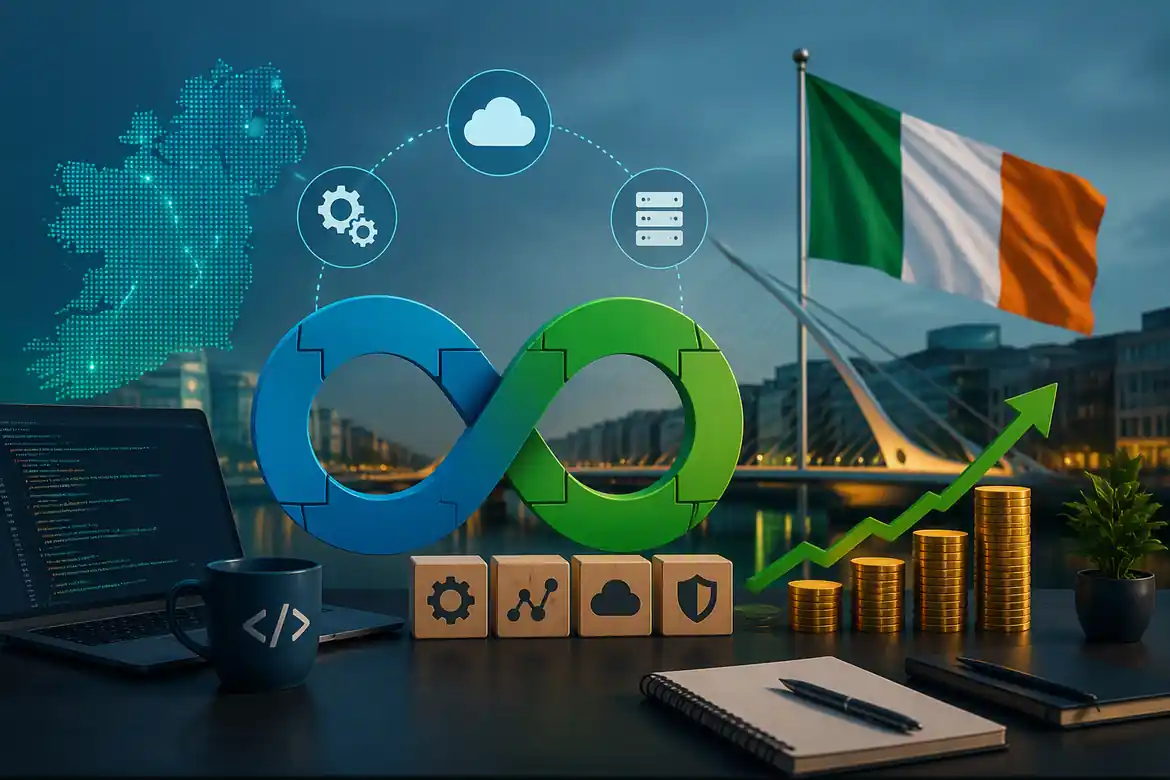 DevOps engineer working with cloud infrastructure and automation tools alongside salary growth elements in Ireland.