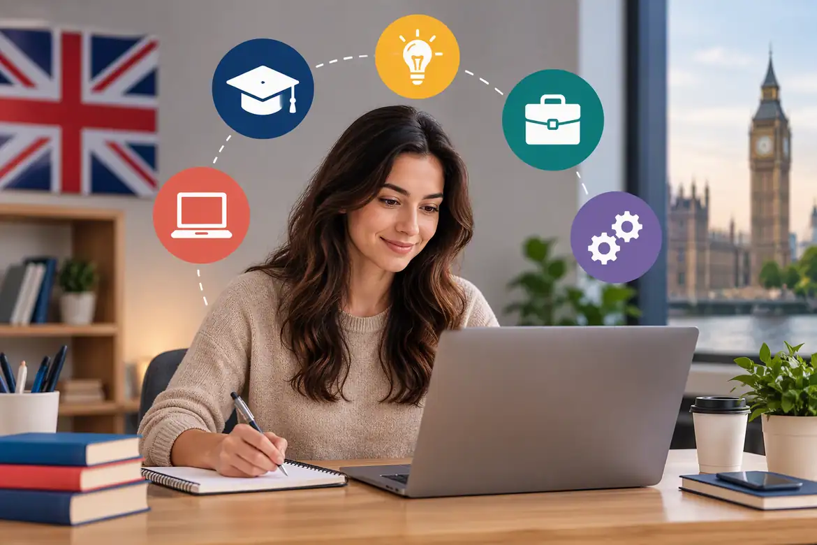 Career change courses professional studying online to gain new skills in the UK.